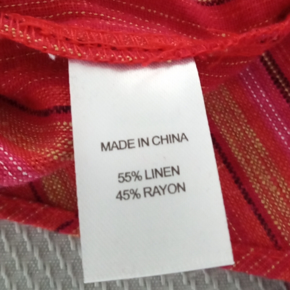 New Anthropologie Drew Red Striped Linen Blend Sleeveless Faux Wrap Dress Medium - Picture 9 of 10